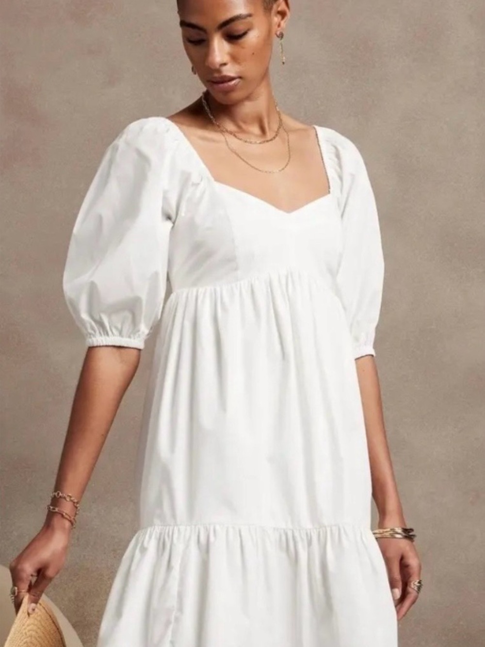Banana Republic White Puff-Sleeve Poplin Babydoll dress
